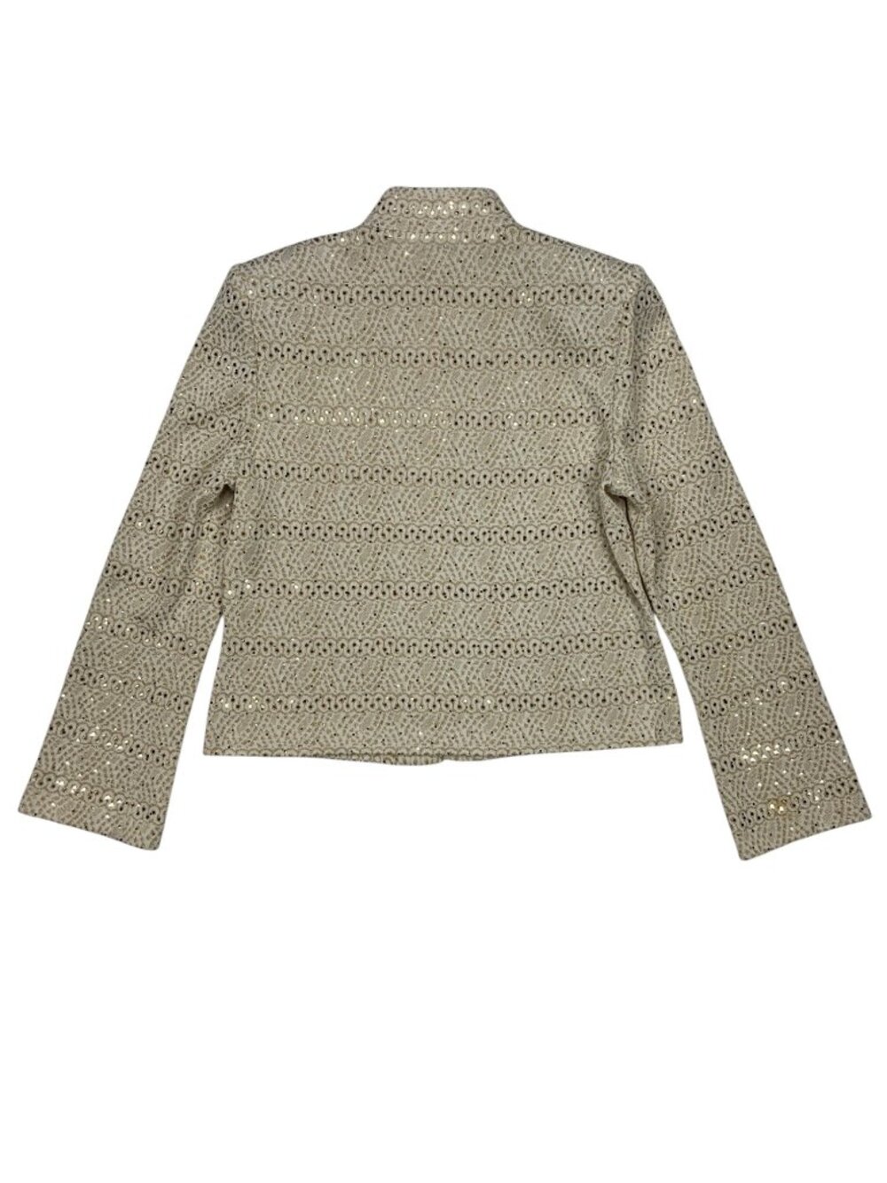 St. John Evening Vintage Embellished Knit Jacket 8 Cream Gold Zipper Front - Picture 15 of 16